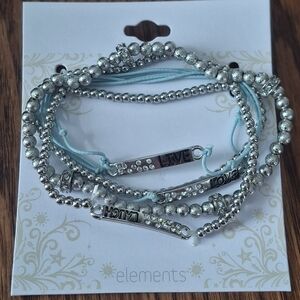 NEW / NWT ElementS Silver-tone and Light Blue Beaded Bracelet Set
